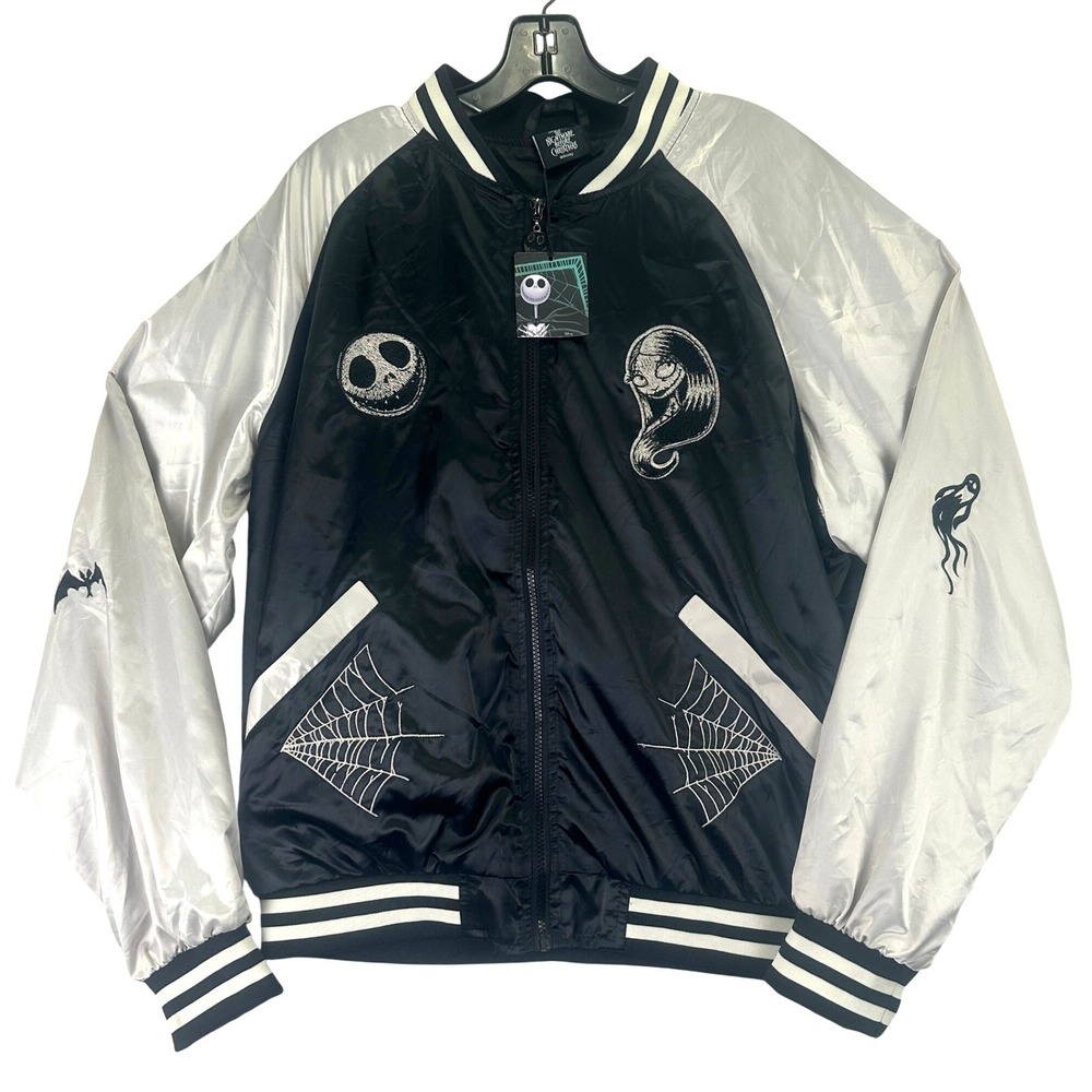 Nightmare Before Christmas Shoe Palace Satin Jacket Women L Black Cream Goth NBC